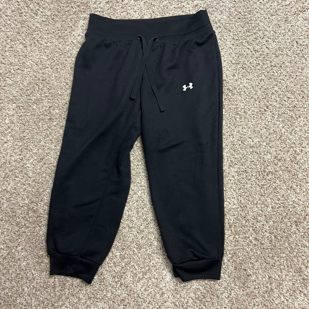 Under Armour Womens Black Cropped Jogger Sweatpants Drawstring Size Medium